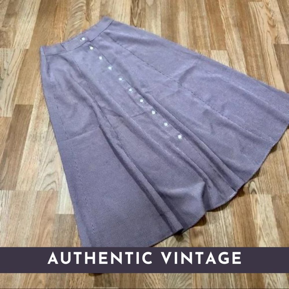 🎥 Vintage (60's) ♡ FRITZI ♡ High Waist Checkered A-Line Button-Up Midi Skirt